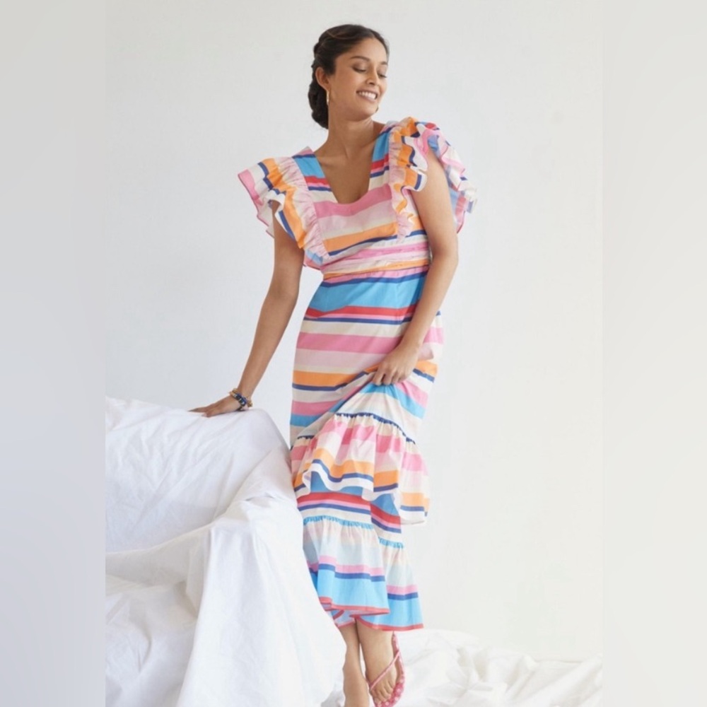 Anthropologie Plenty by Tracy Reese maxi dress Sz Small rainbow ruffles